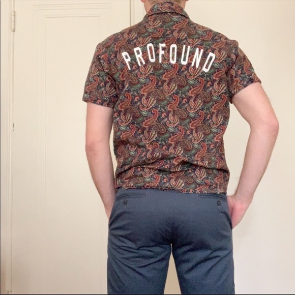 Profound Aesthetic Men’s Slim Cotton Paisley Button Down Shirt Size Small - Picture 3 of 8